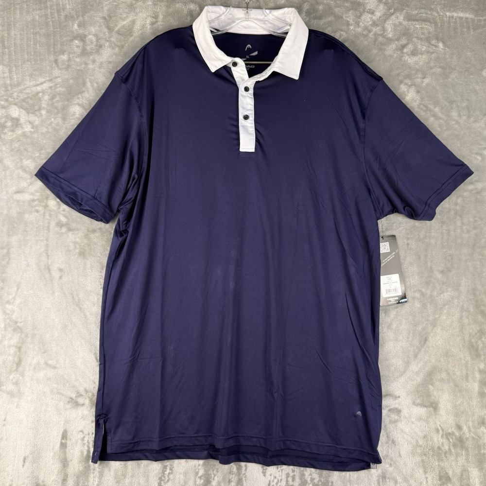 HEAD GOLF Mens XL Evening Blue White Short Sleeve Polo Shirt Style‎ 3209